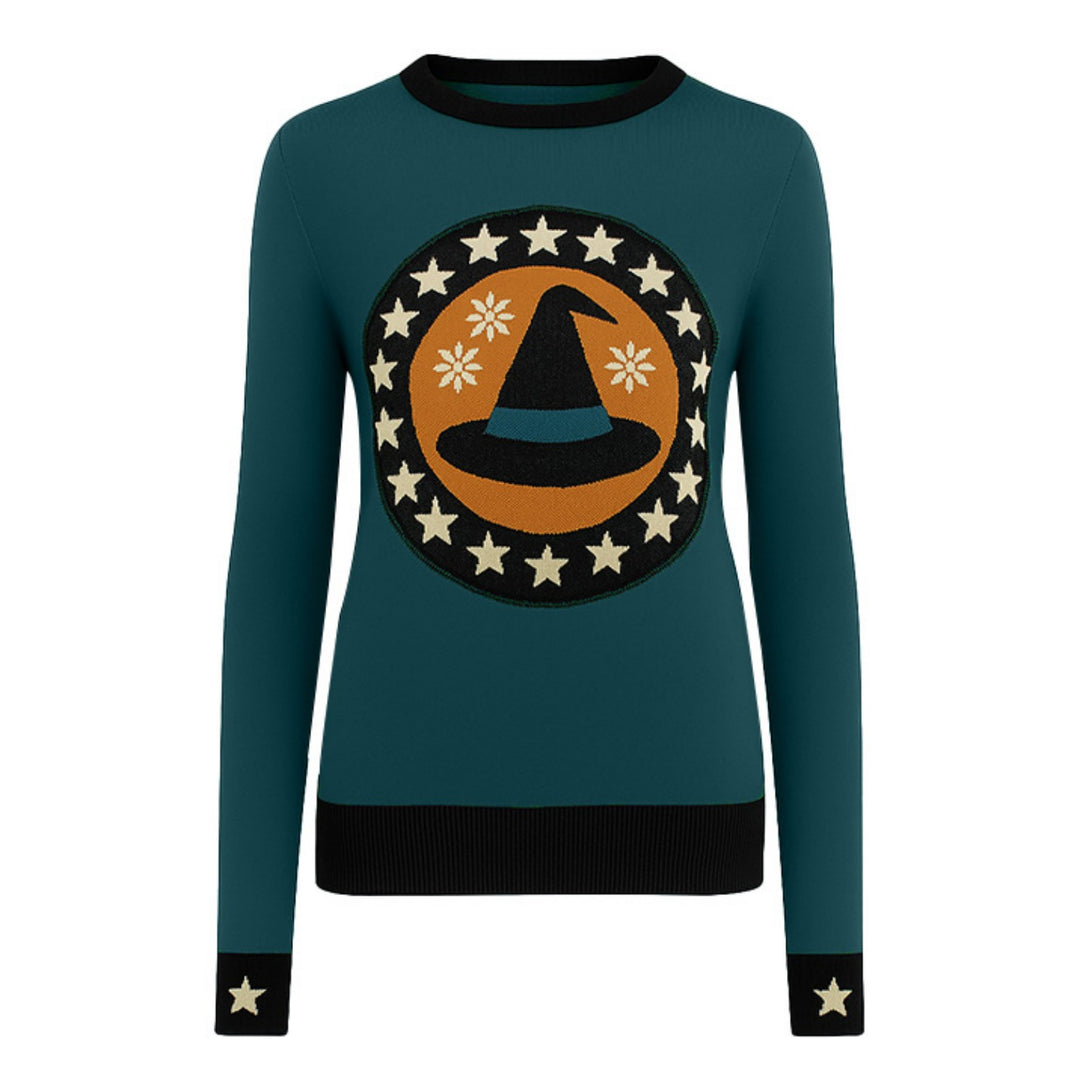 Women's blue vintage jacquard Halloween knitwear