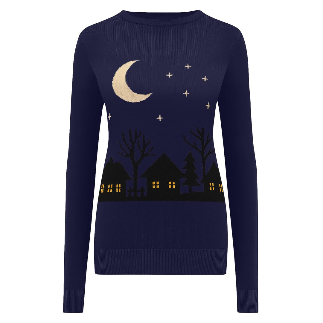 Women's dark blue Halloween night jacquard knitwear