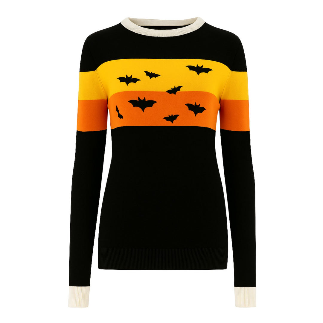 Women's black Halloween bat jacquard knitwear