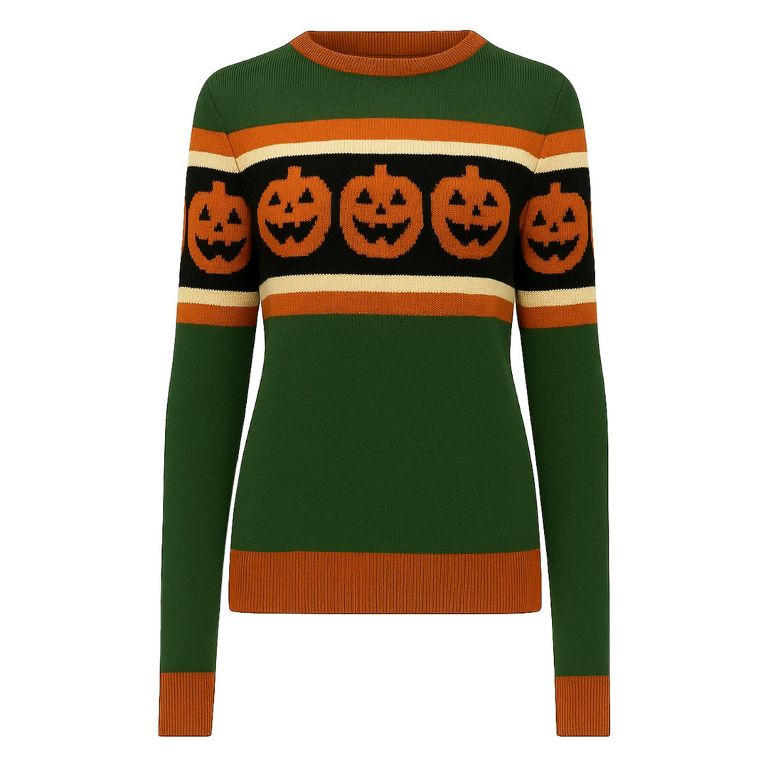 Women's green Halloween pumpkin vintage knitwear