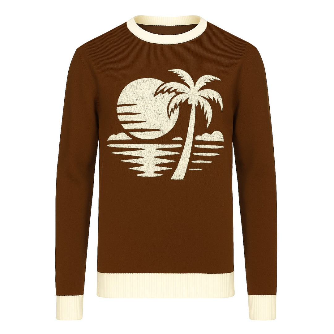 Men's brown coconut jacquard vintage casual knitwear