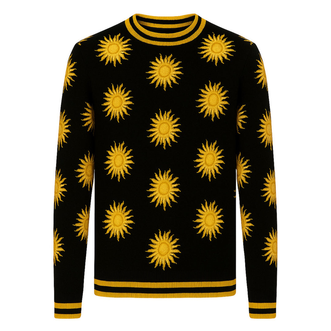 Men's black vintage sun jacquard knitwear