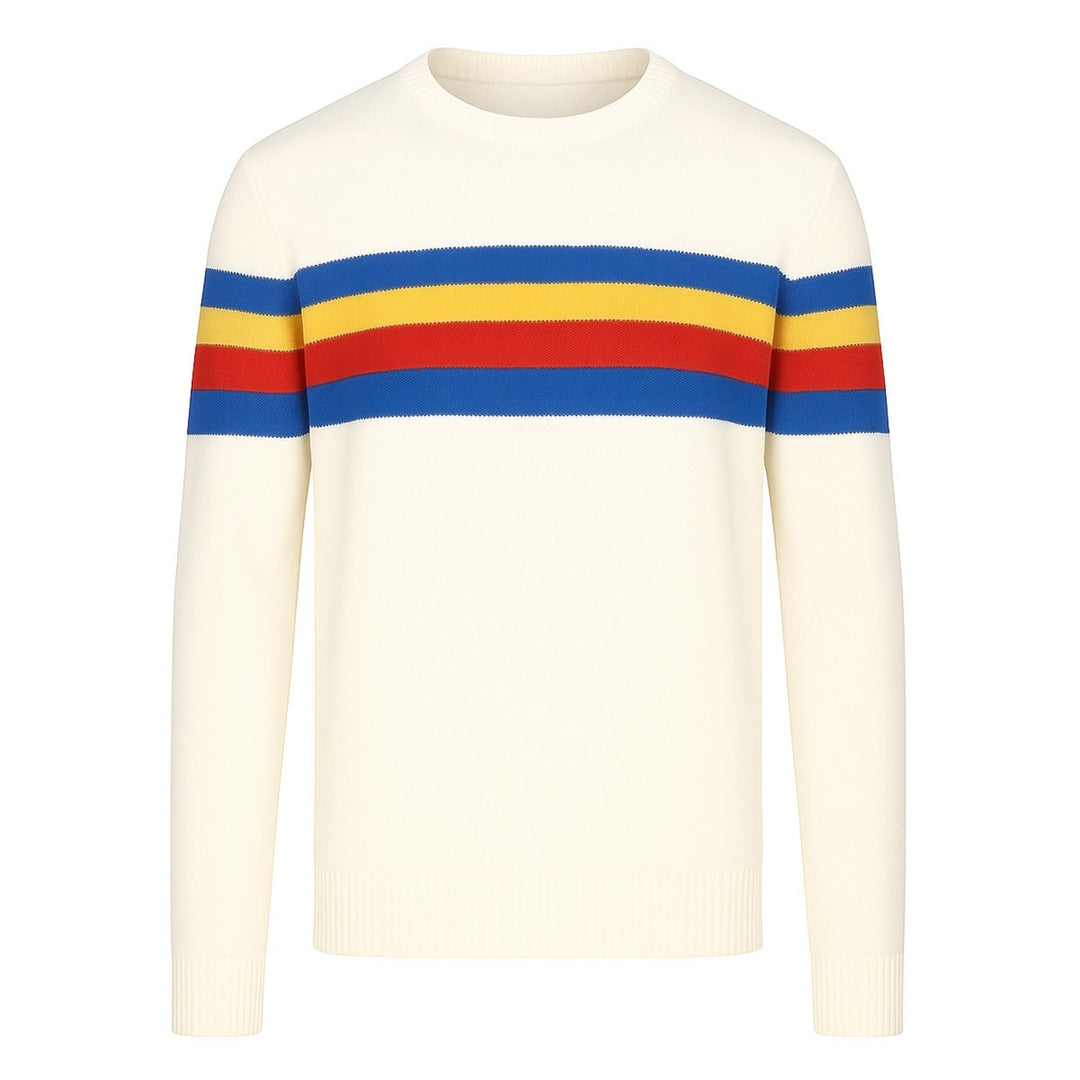 Men's white striped vintage casual knitwear