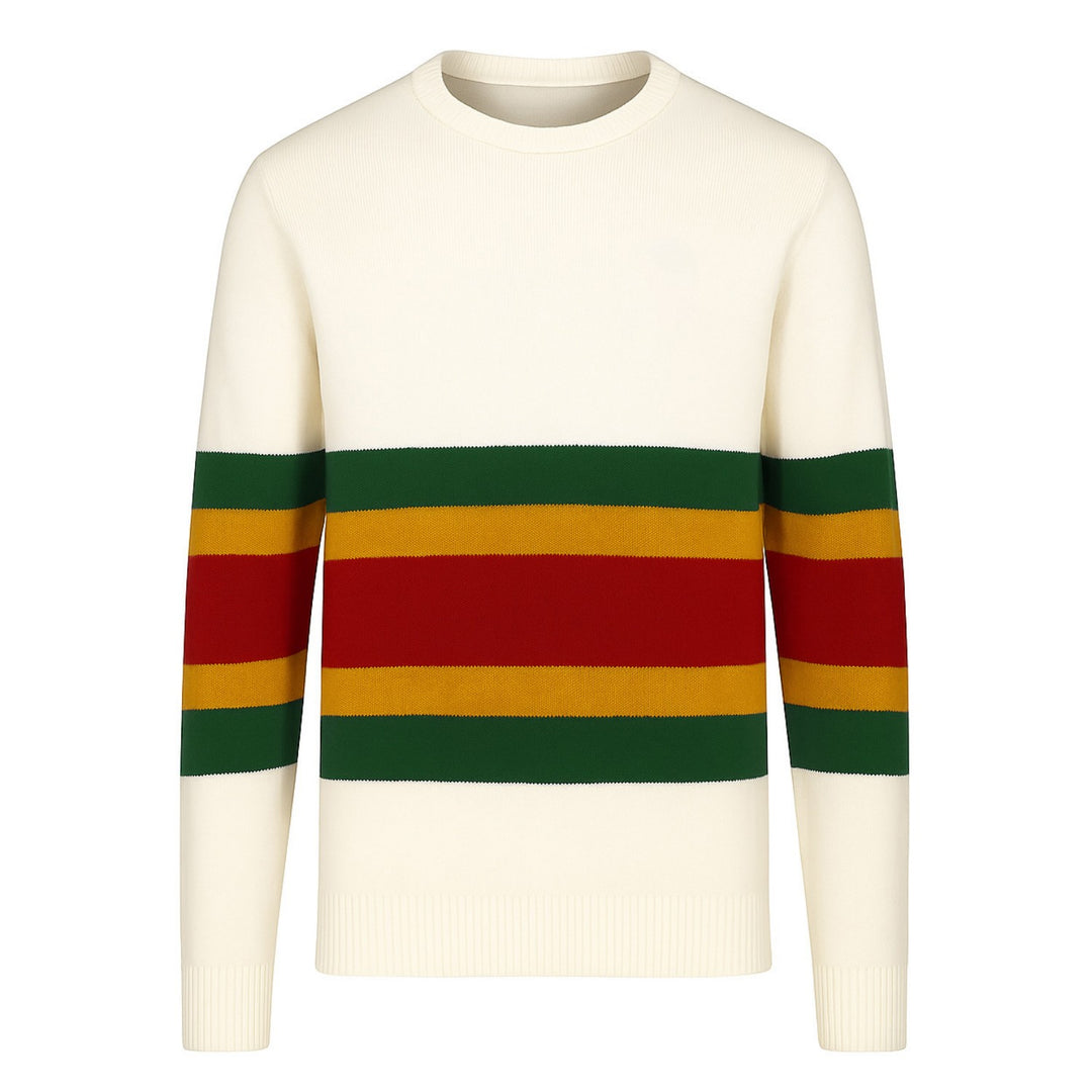 Men's white vintage aesthetic striped casual knitwear
