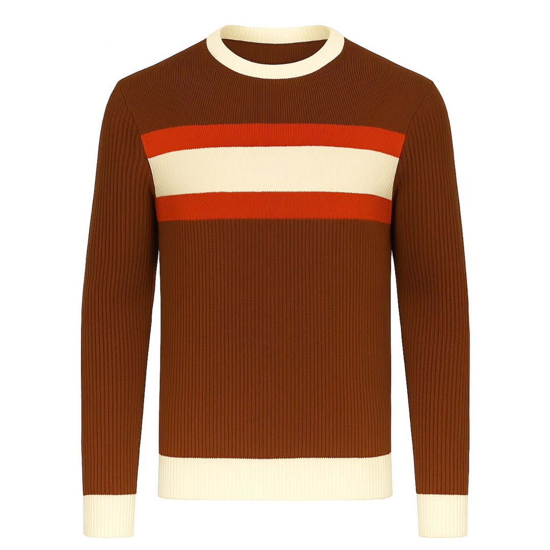 Men's brown vintage aesthetic striped casual knitwear