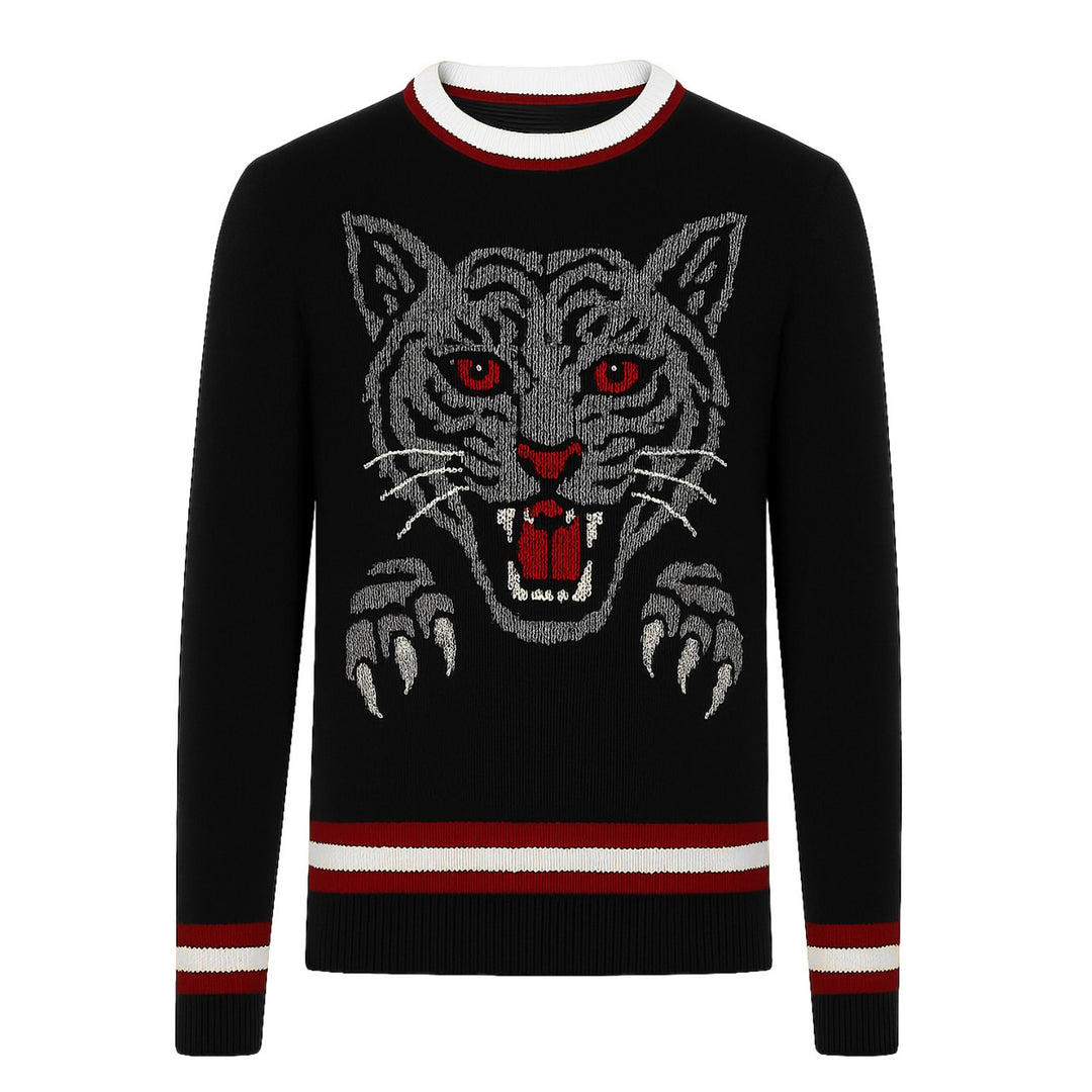 Men's black cheetah jacquard casual knitwear