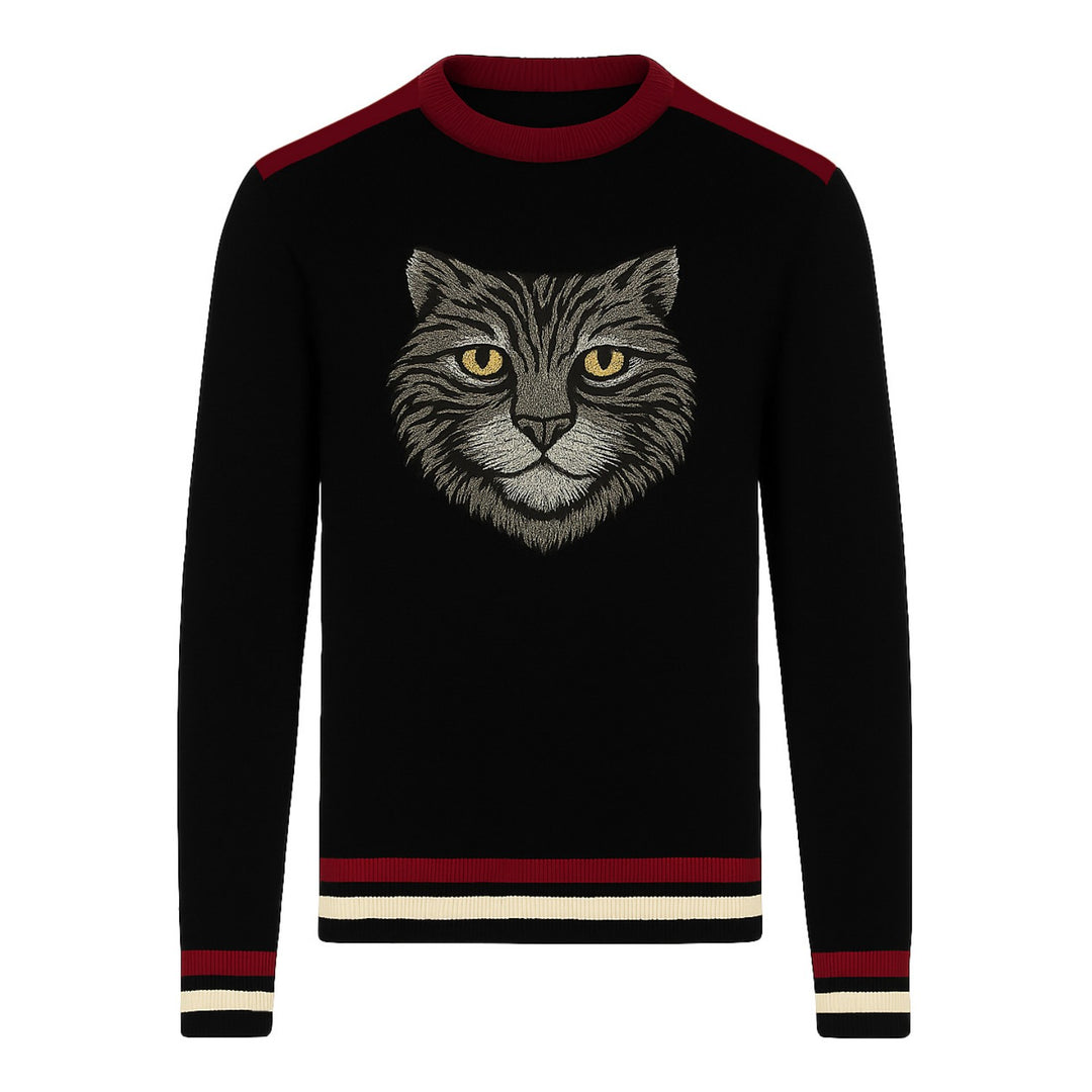 Men's black cat head jacquard casual knitwear