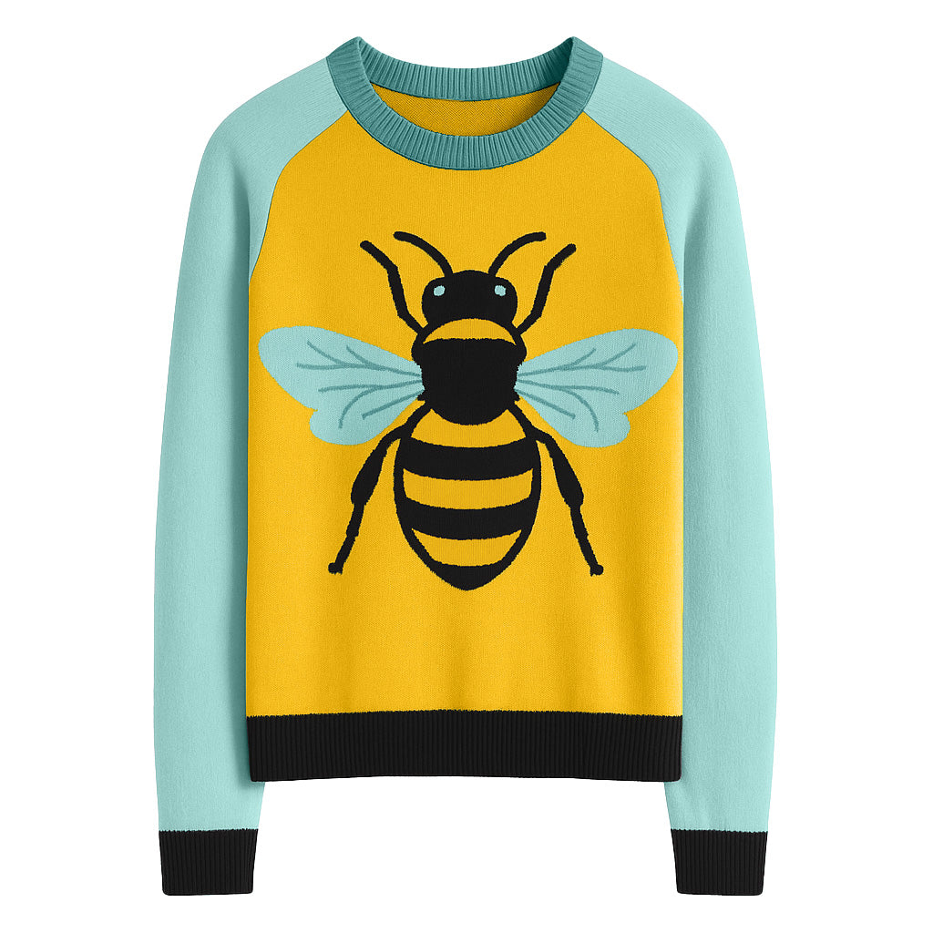 Women's yellow retro insect round-neck jacquard knitwear