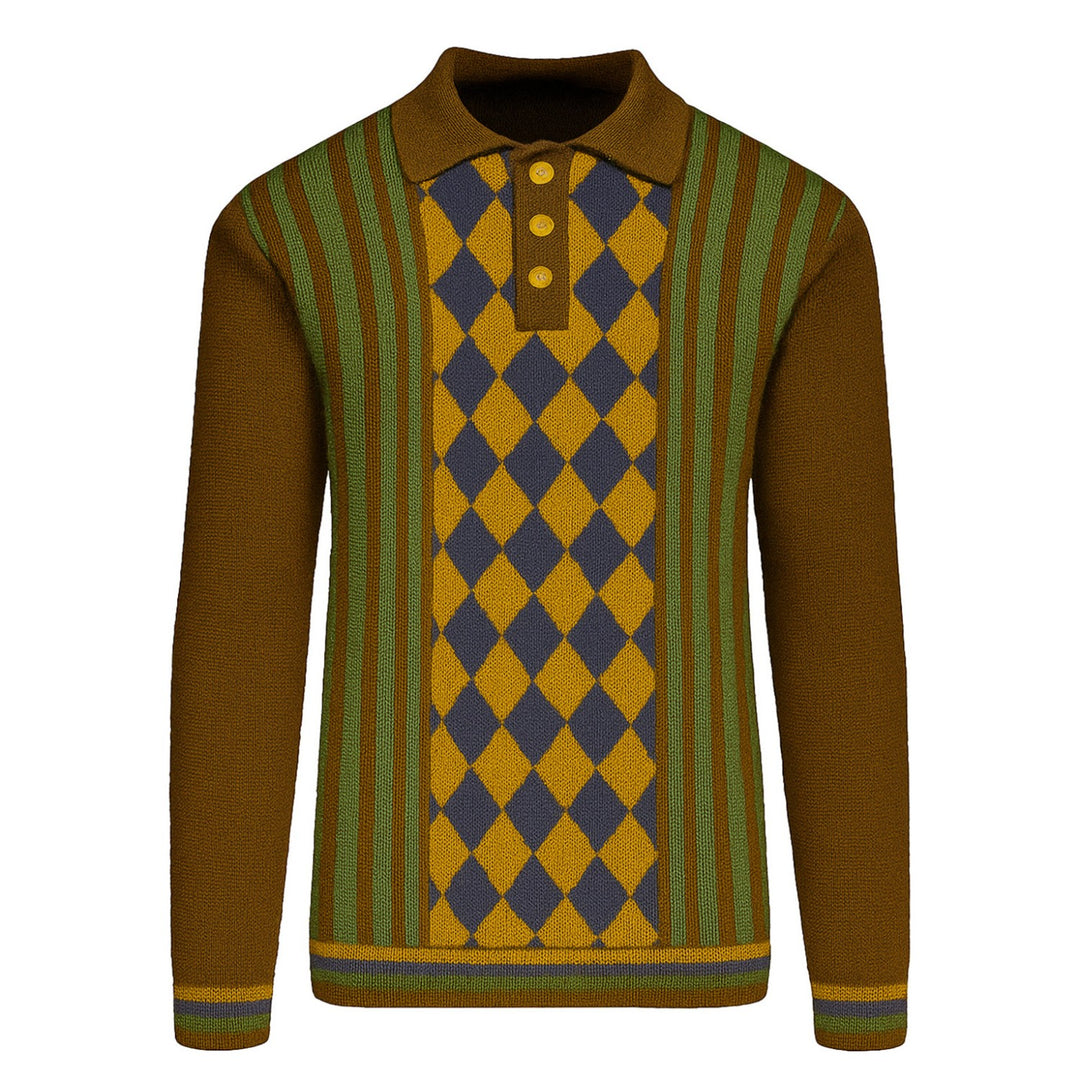 Braunes, gestreiftes Poloshirt im Retro-Stil für Herren