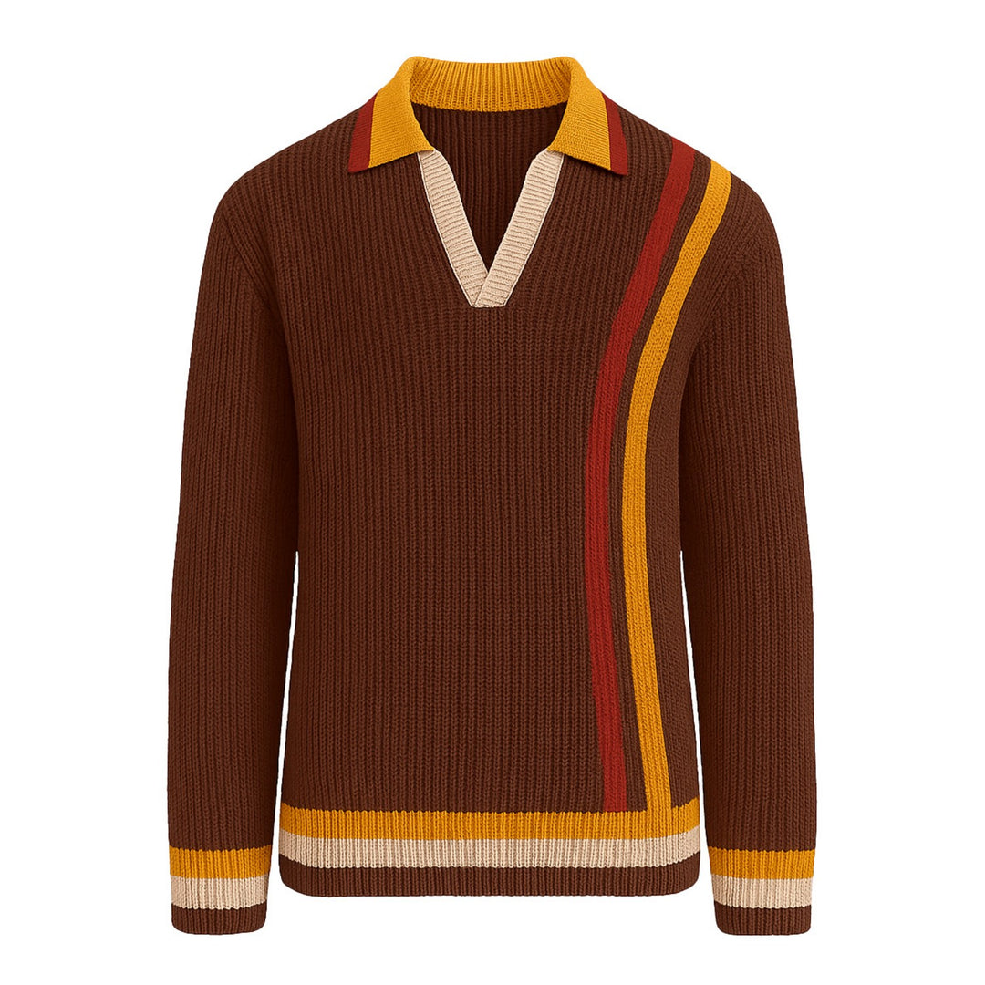 Polo da uomo a righe marrone stile retrò college