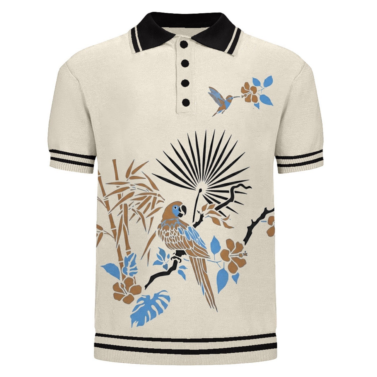 Men's Apricot White Vintage Art Bird Jacquard Polo Knit Shirt – OXKnit