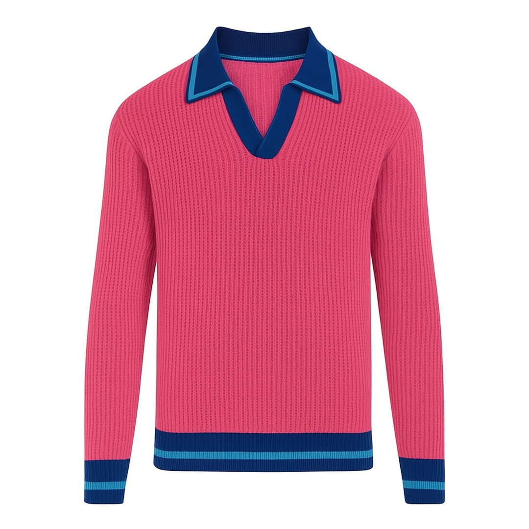 Men's rose red texture feel pit V-neck polo shirt