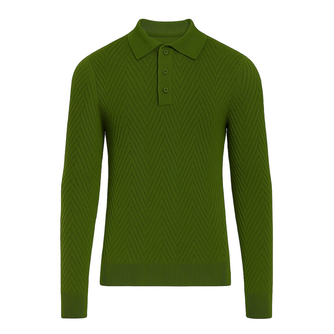 Men's green retro texture knitted polo