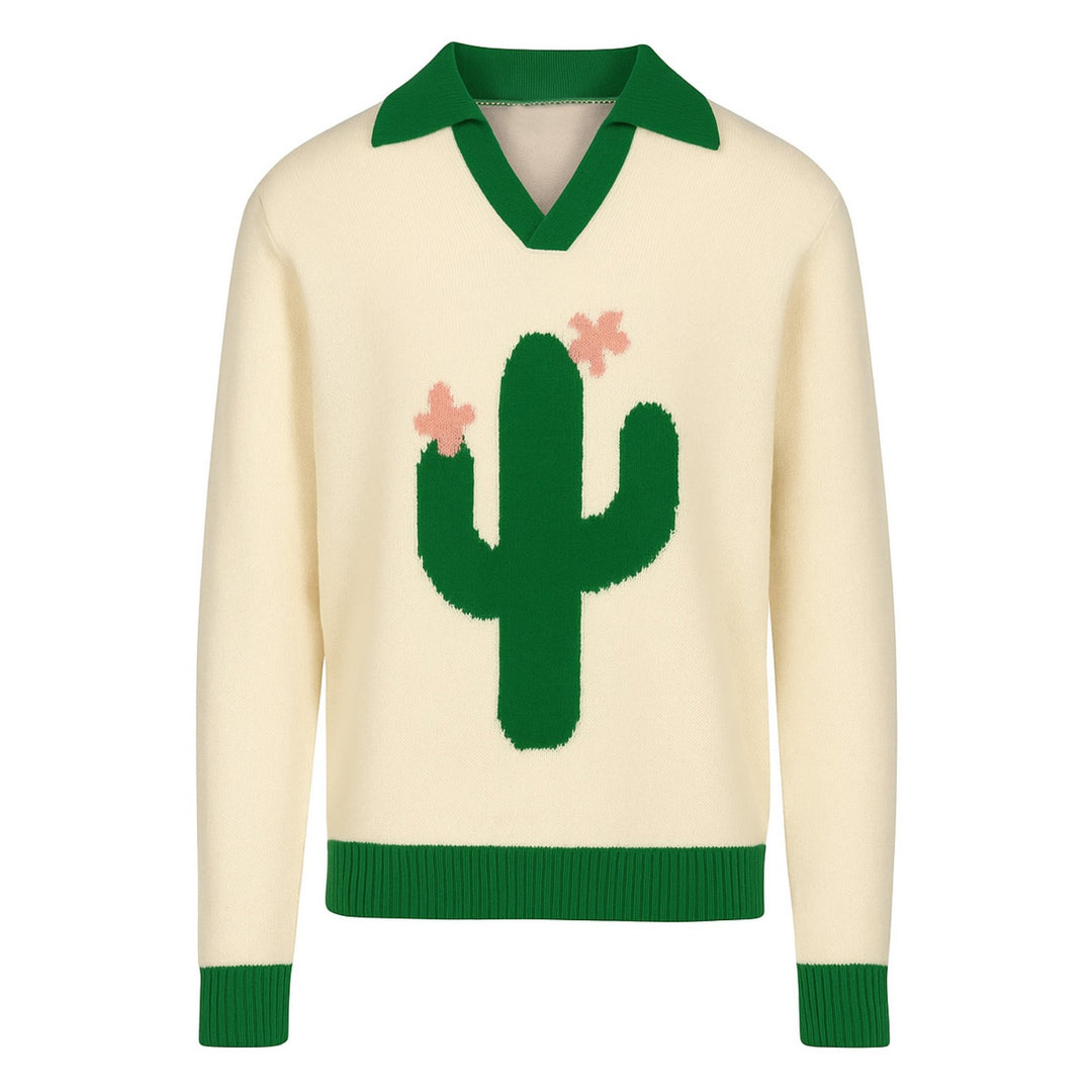 Men's green Cactus jacquard knitted polo