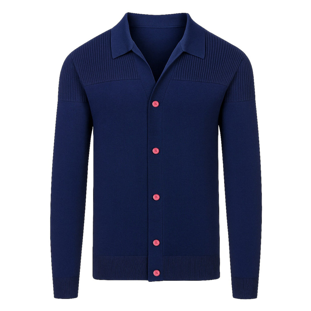 Men's blue pit stripe texture retro knitted cardigan