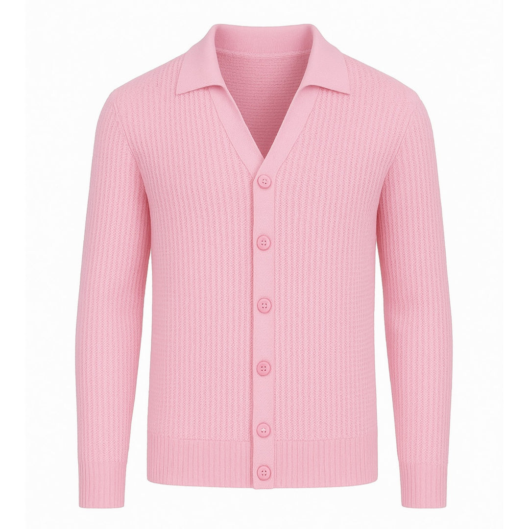 Men's pink texture retro knitted cardigan