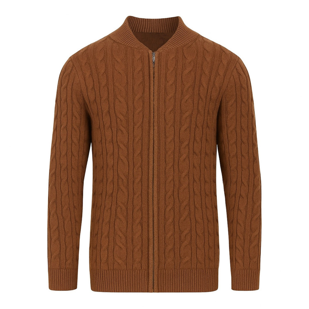 Men's brown twist knit zipper cardigan