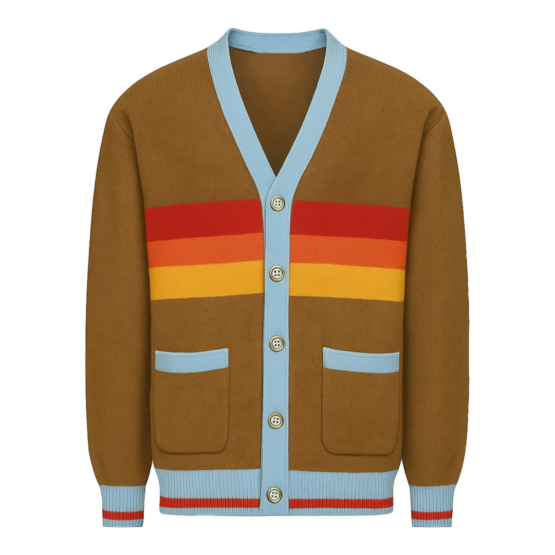 Men's khaki vintage art striped sweater jacket