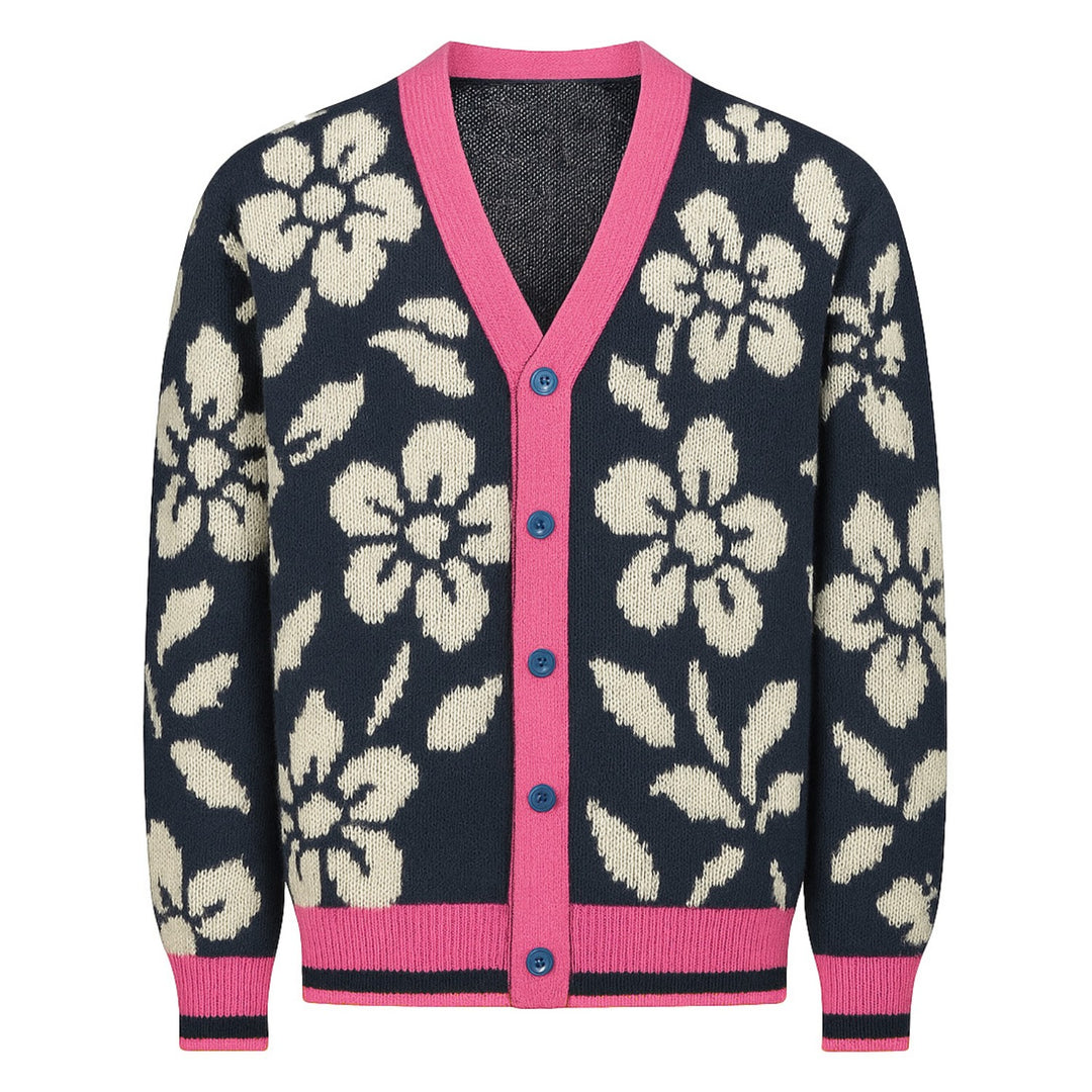Men's black floral jacquard art sweater jacket