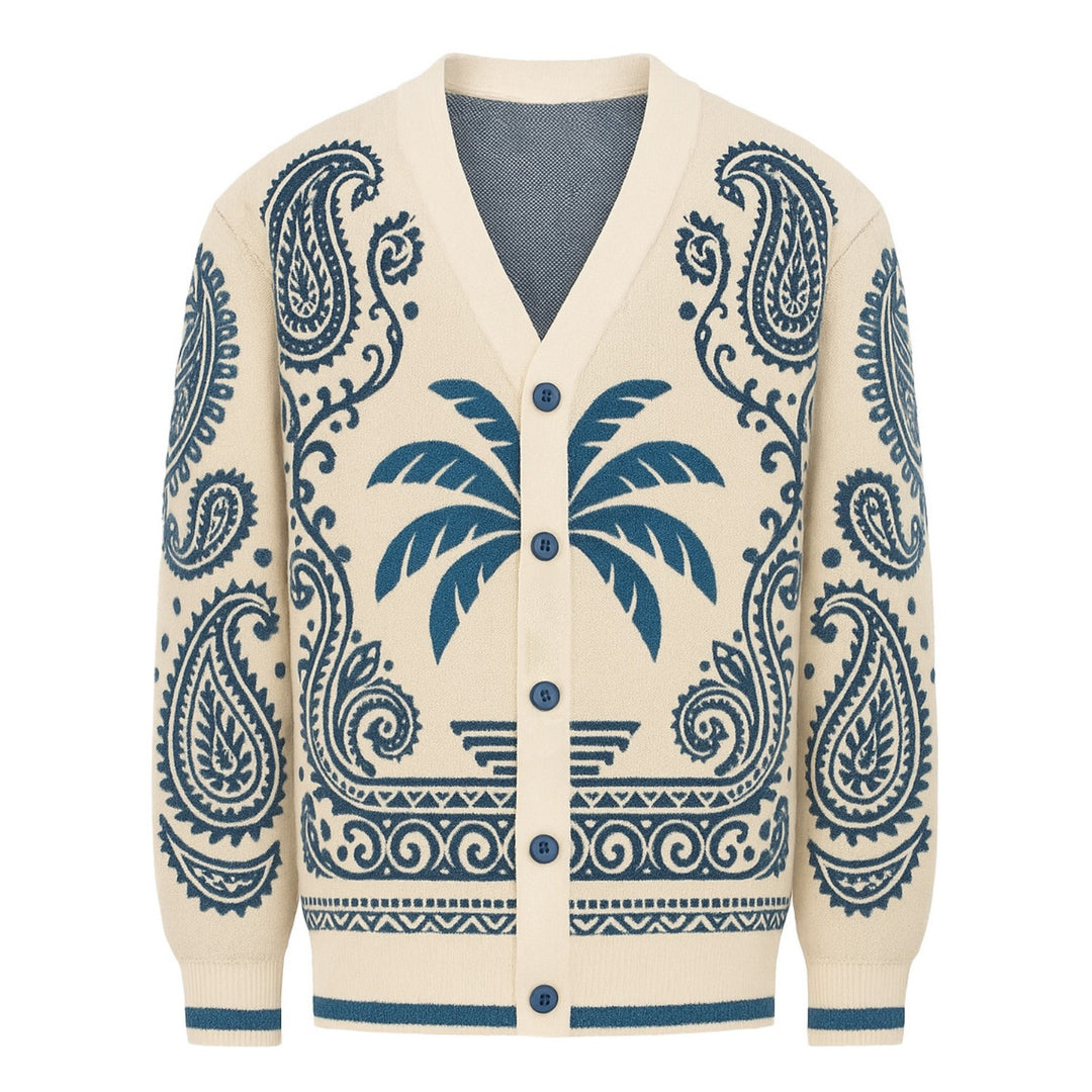 Men's blue vintage jacquard art sweater jacket