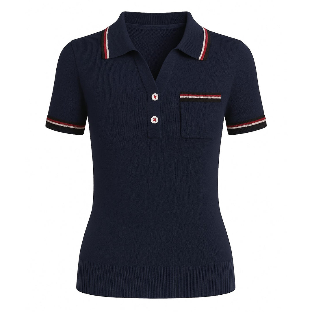 Women's navy vintage V-neck knitted polo