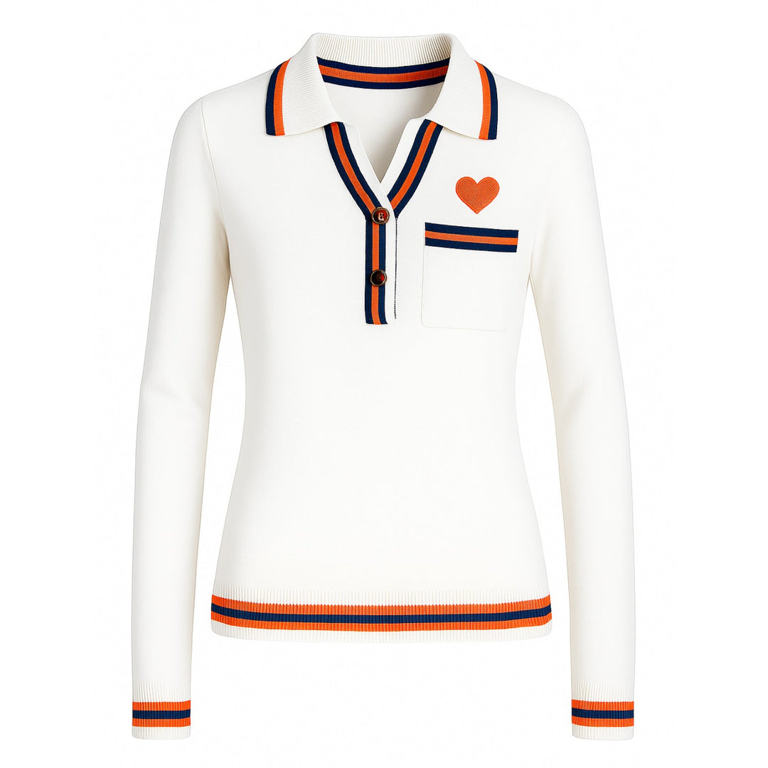 Women's white pocket embroidered V-neck knitwear