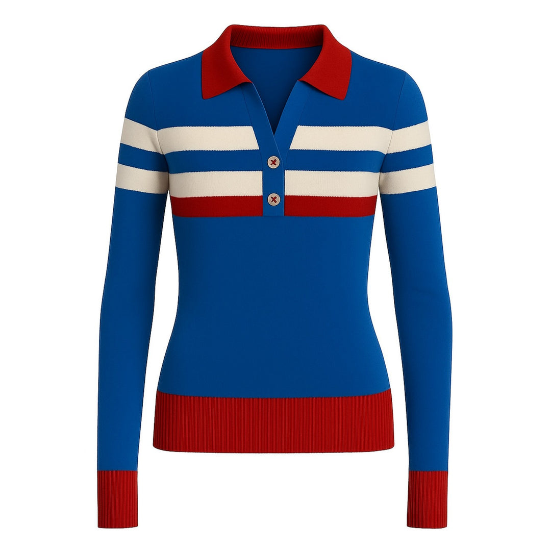 Women's blue striped vintage aesthetic style knitwear