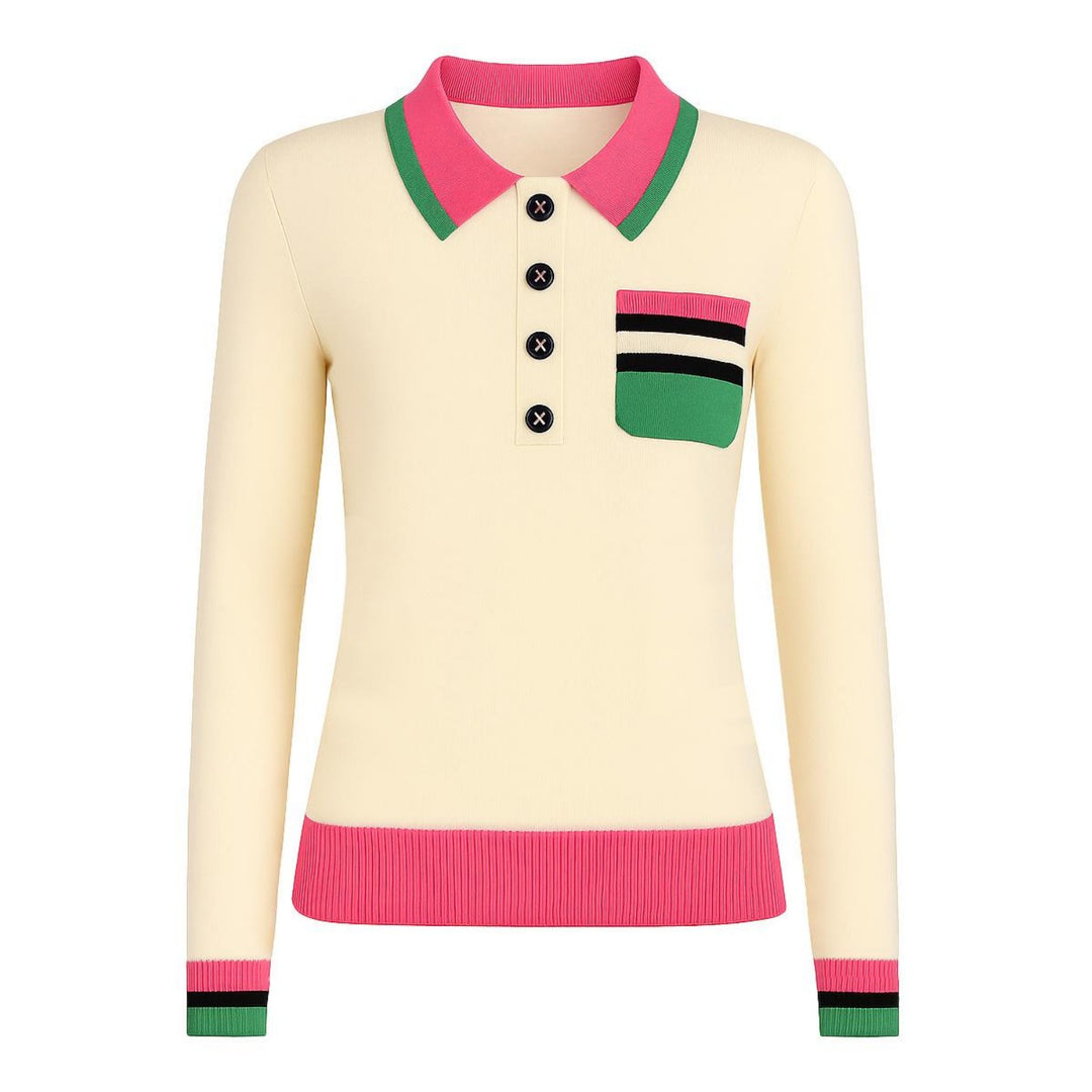 Women's apricot striped preppy pocket knitwear