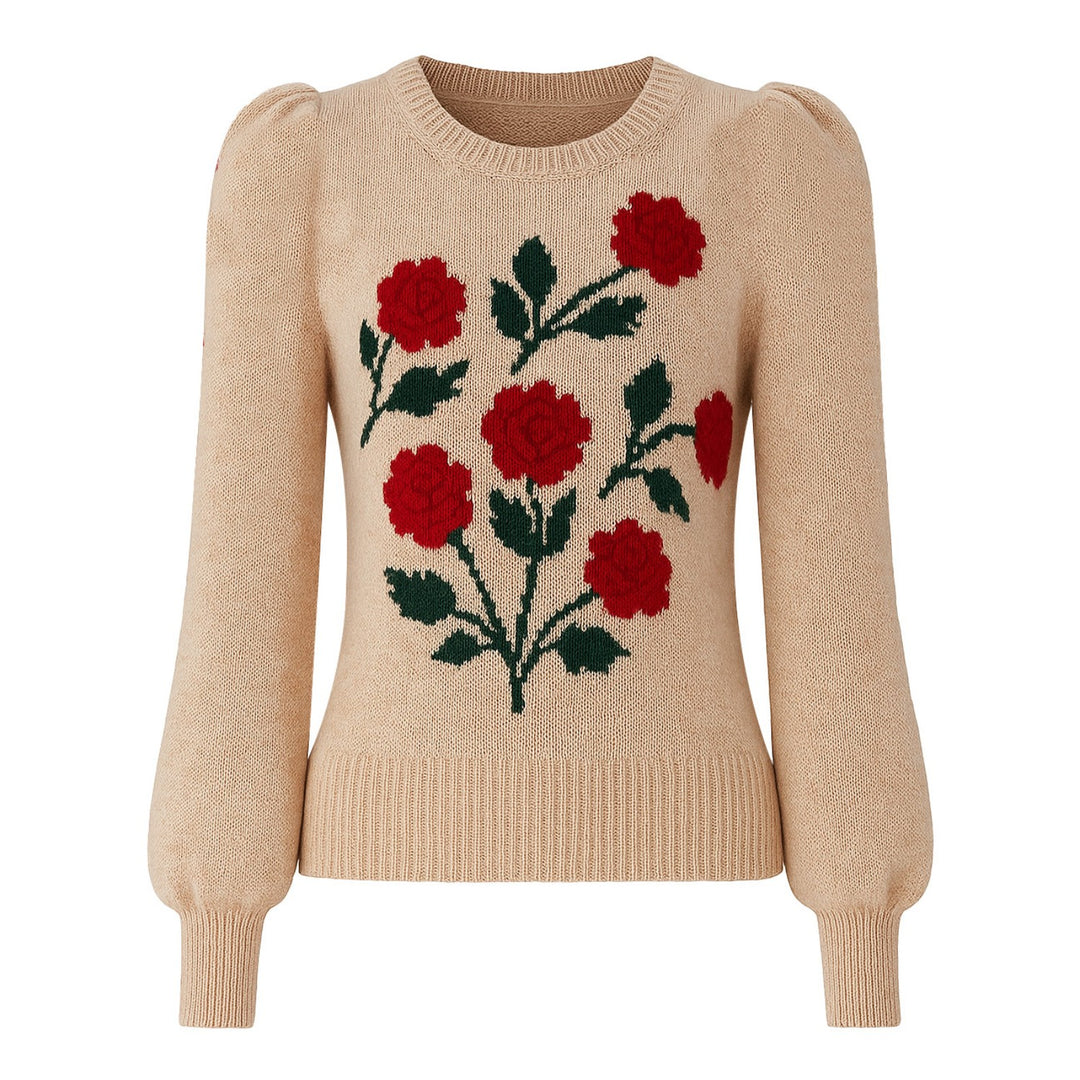 Women's khaki rose vintage bubble sleeve knitwear