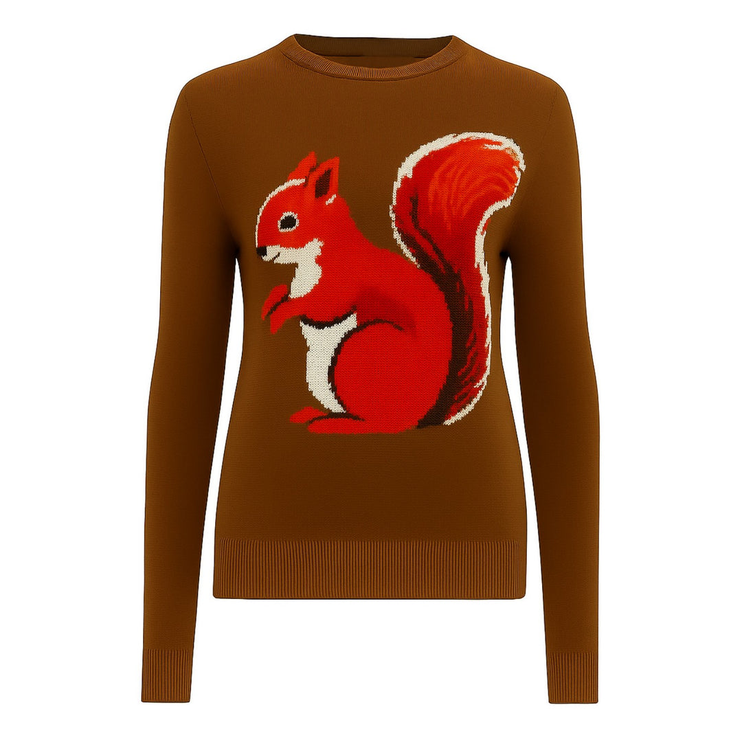 Women's brown vintage jacquard squirrel knitwear