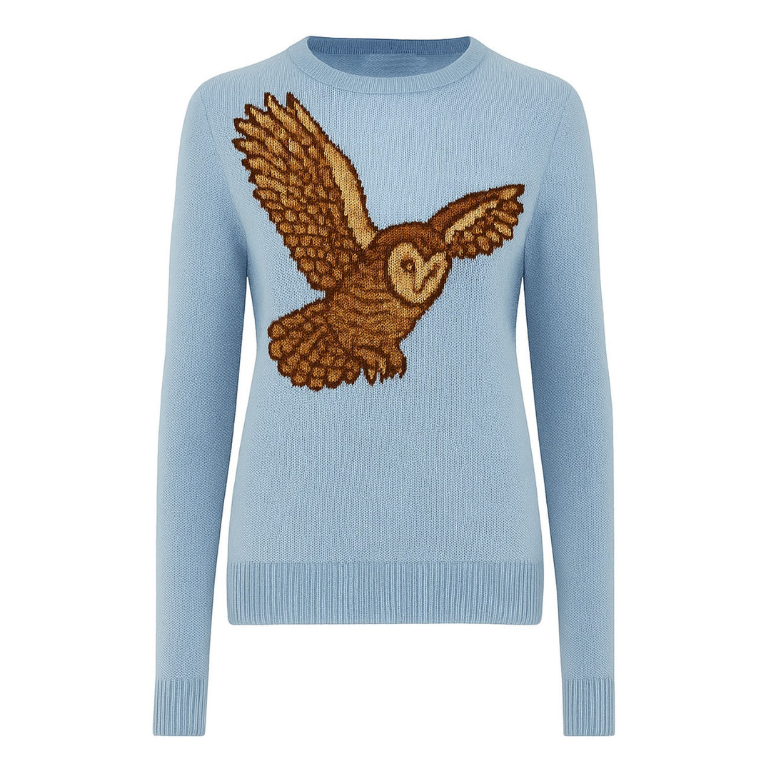 Women's blue abstract owl jacquard knitwear