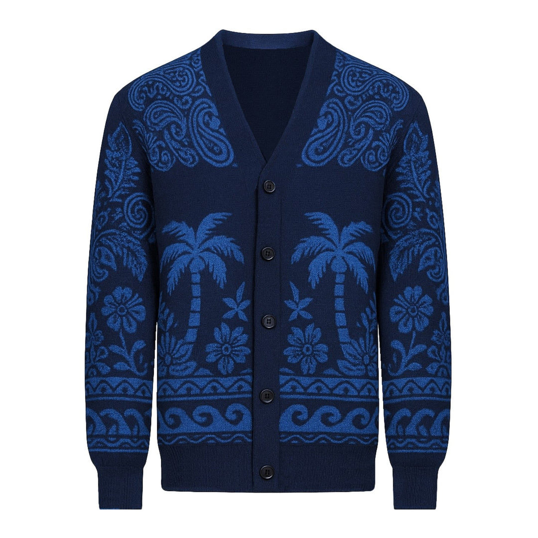 Men's dark blue vintage coconut jacquard sweater jacket