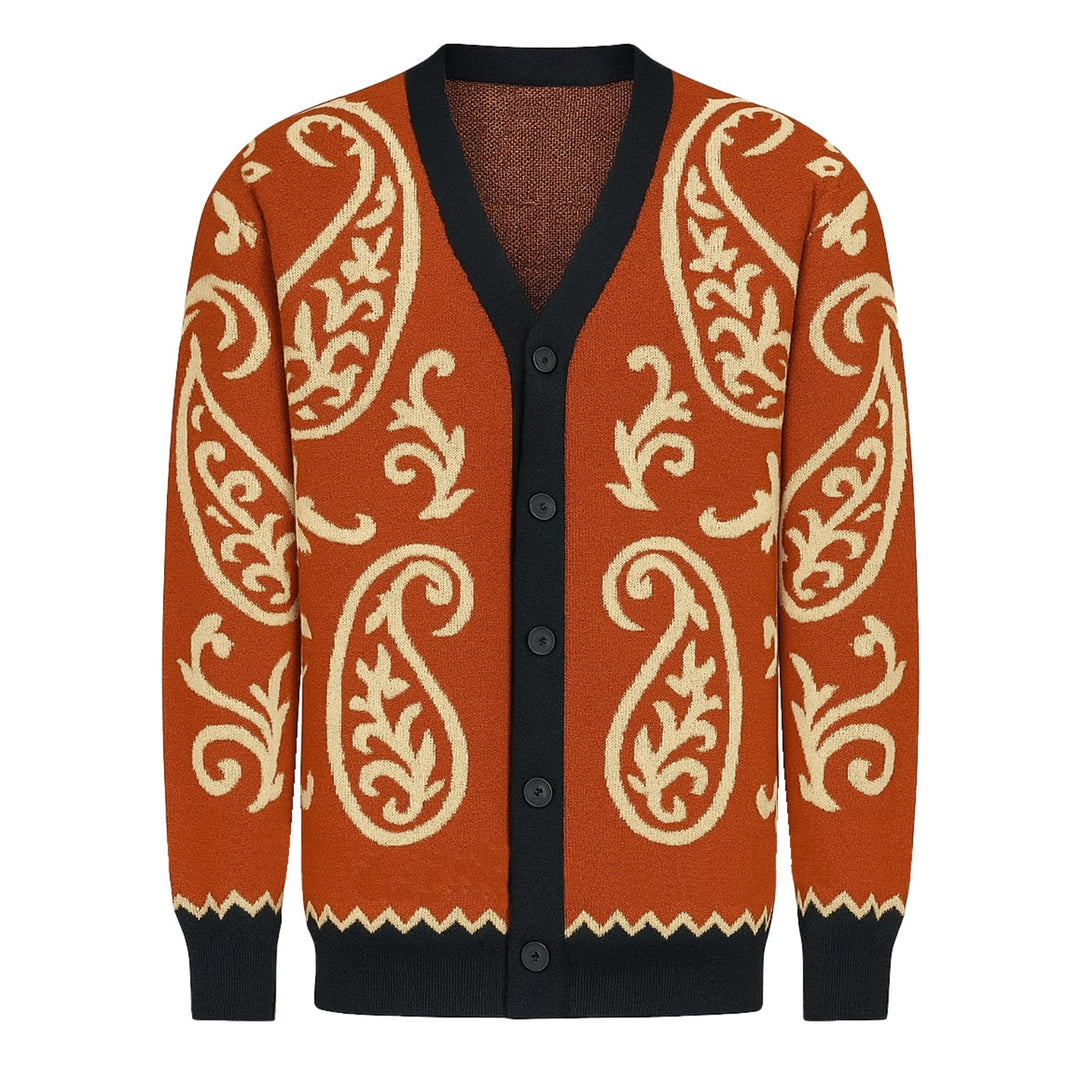 Men's orange Paisley jacquard sweater jacket