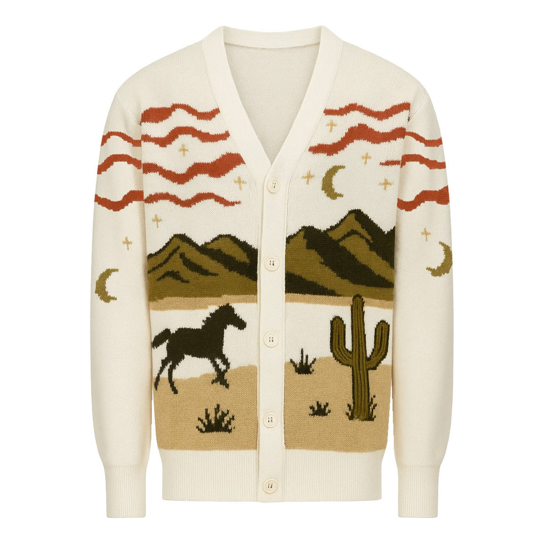 Men's white apricot vintage art jacquard sweater jacket