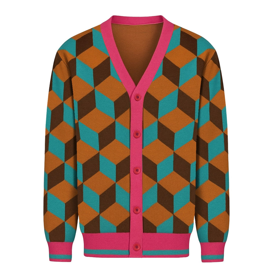 Mens brown art geometric jacquard sweater jacket