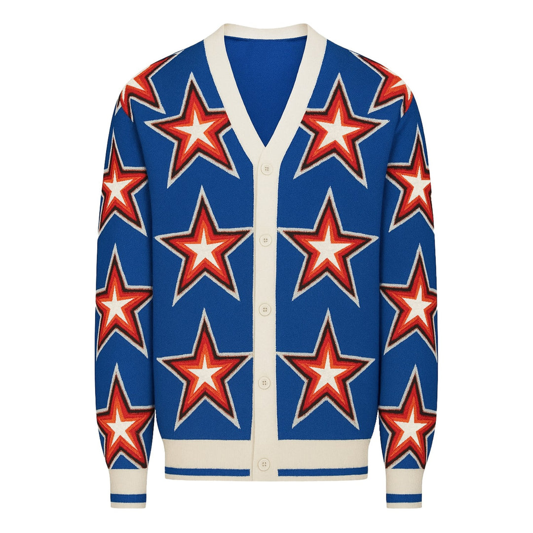Men's blue Star vintage jacquard sweater jacket