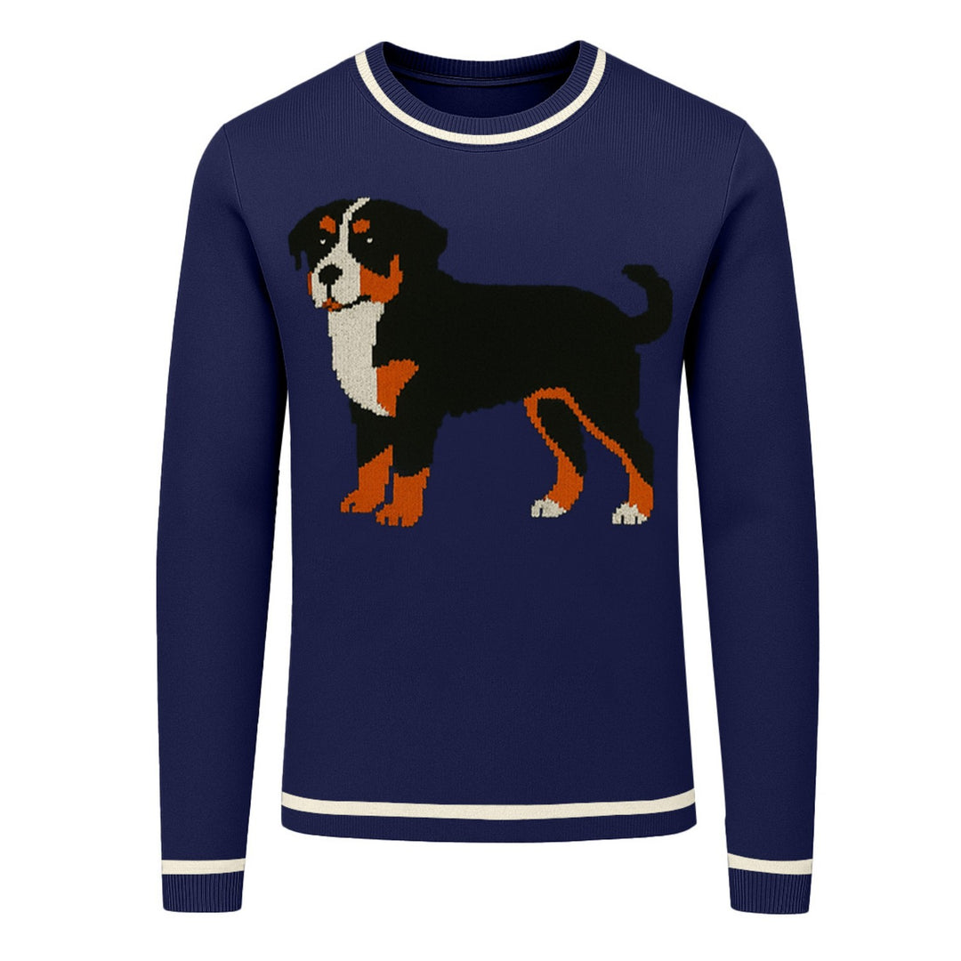 Men's dark blue dog vintage jacquard casual knitwear