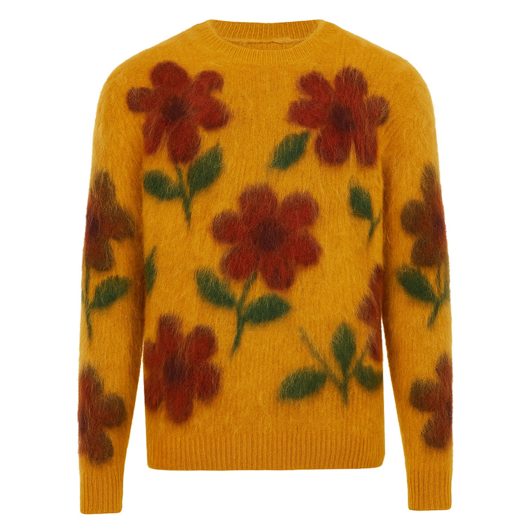 Men's yellow jacquard plush vintage knitted sweater