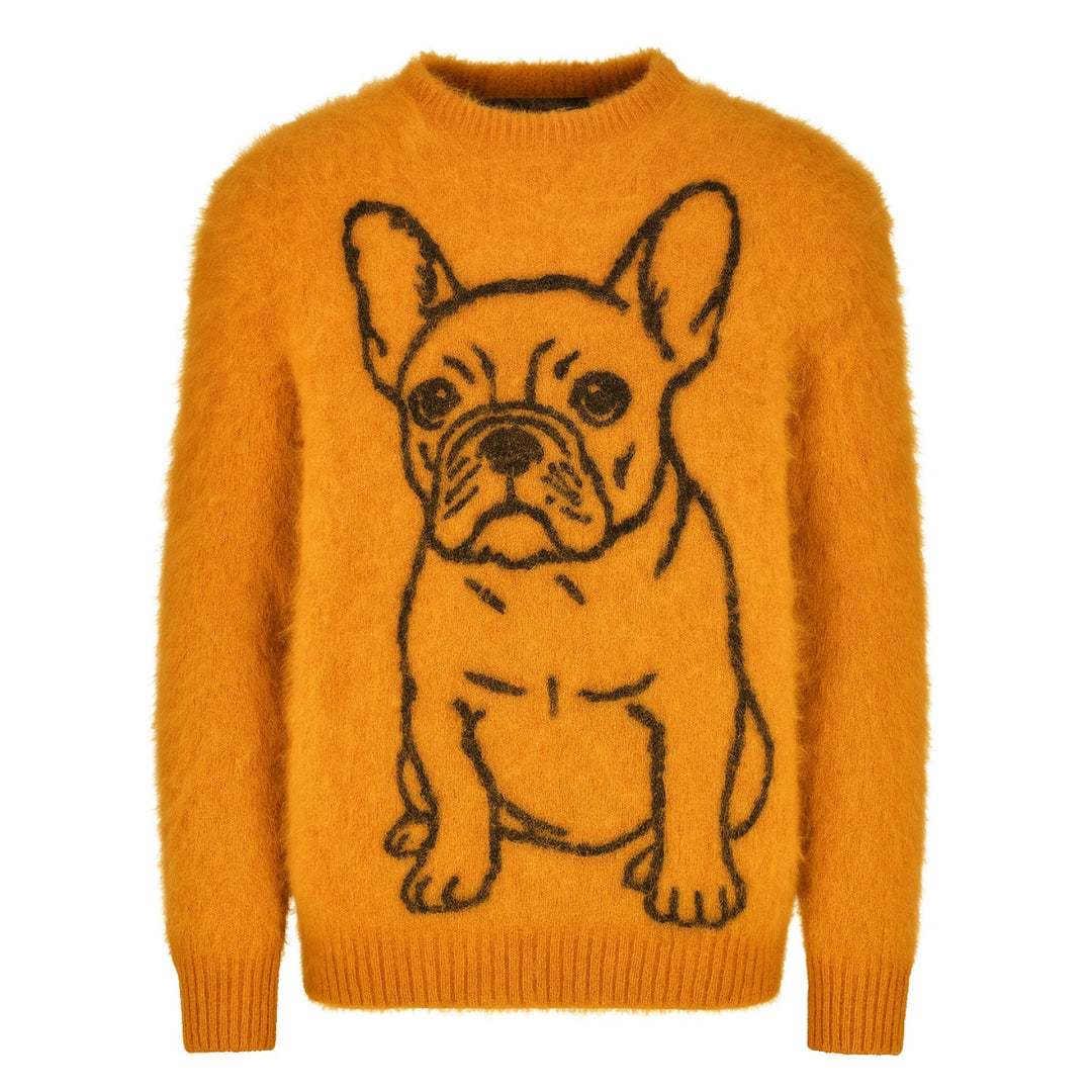 Men's yellow French bulldog hippocampus wool knitted sweater