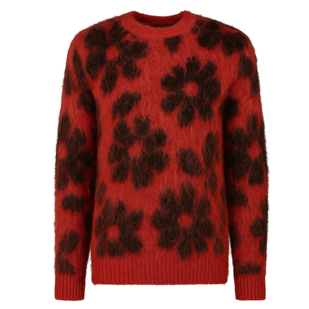 Mænds røde blomsterpleje strik sweater