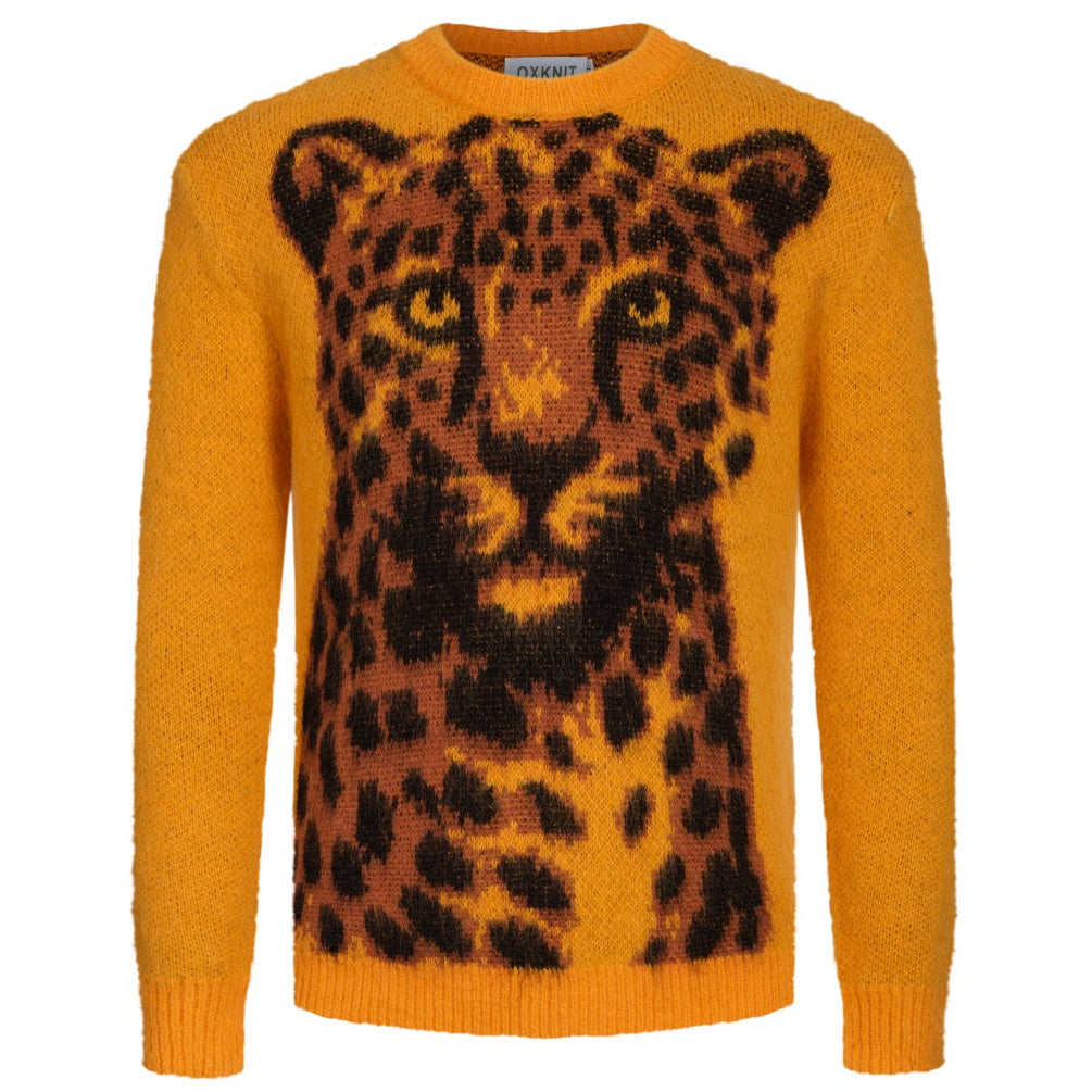 [V12] 星型とライオン刺繍セーター M Men's yellow cheetah knitted sweater – OXKnit