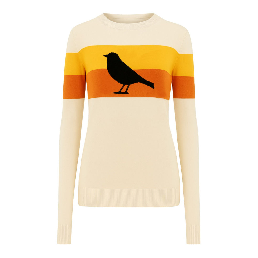 Women's white apricot striped bird jacquard knitwear