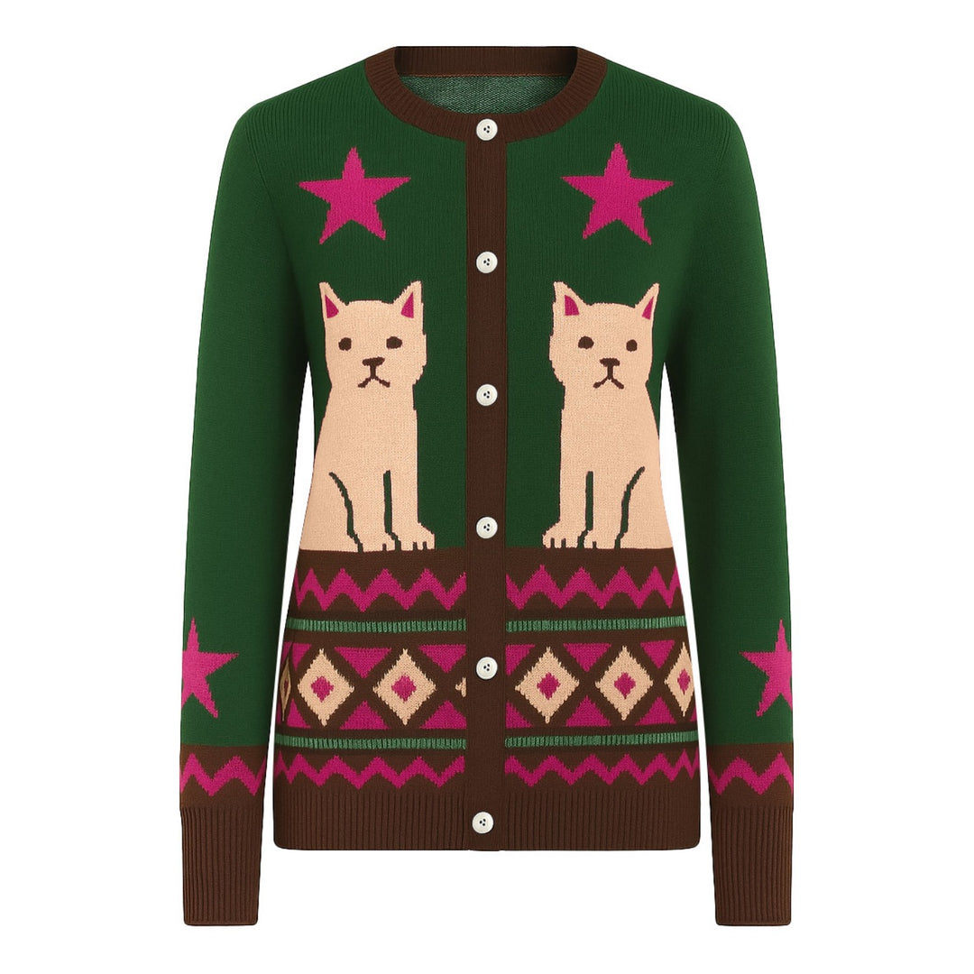 Women's green Kitty vintage cute knit cardigan