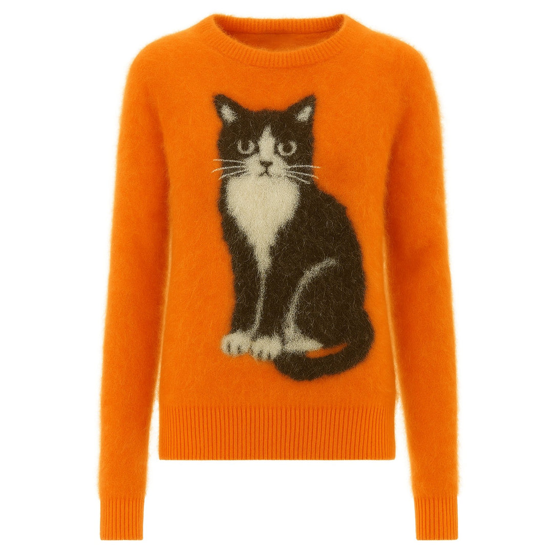 Women's orange cat seahorse wool knitwear