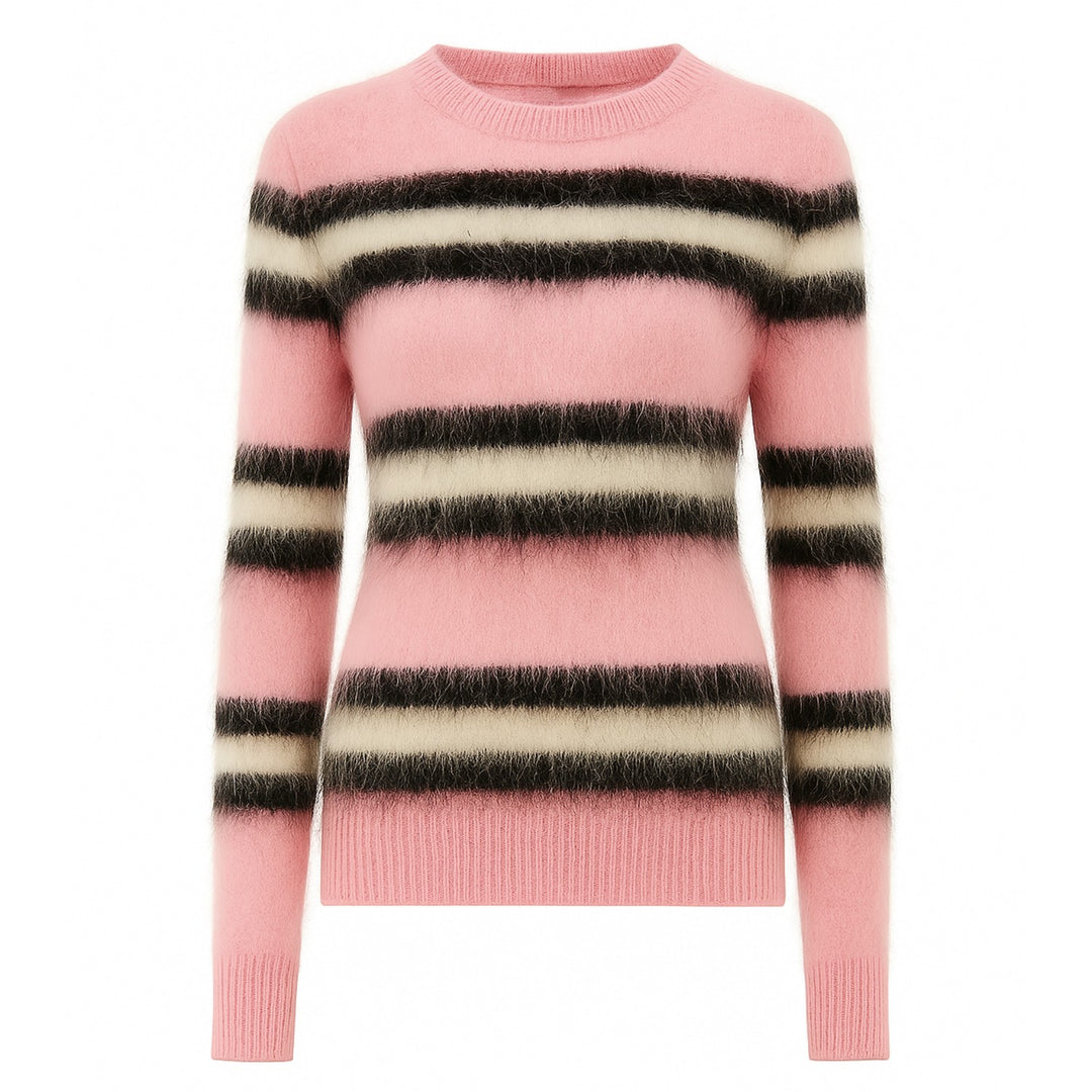 Women's pink striped jacquard seahorse fleece knitwear