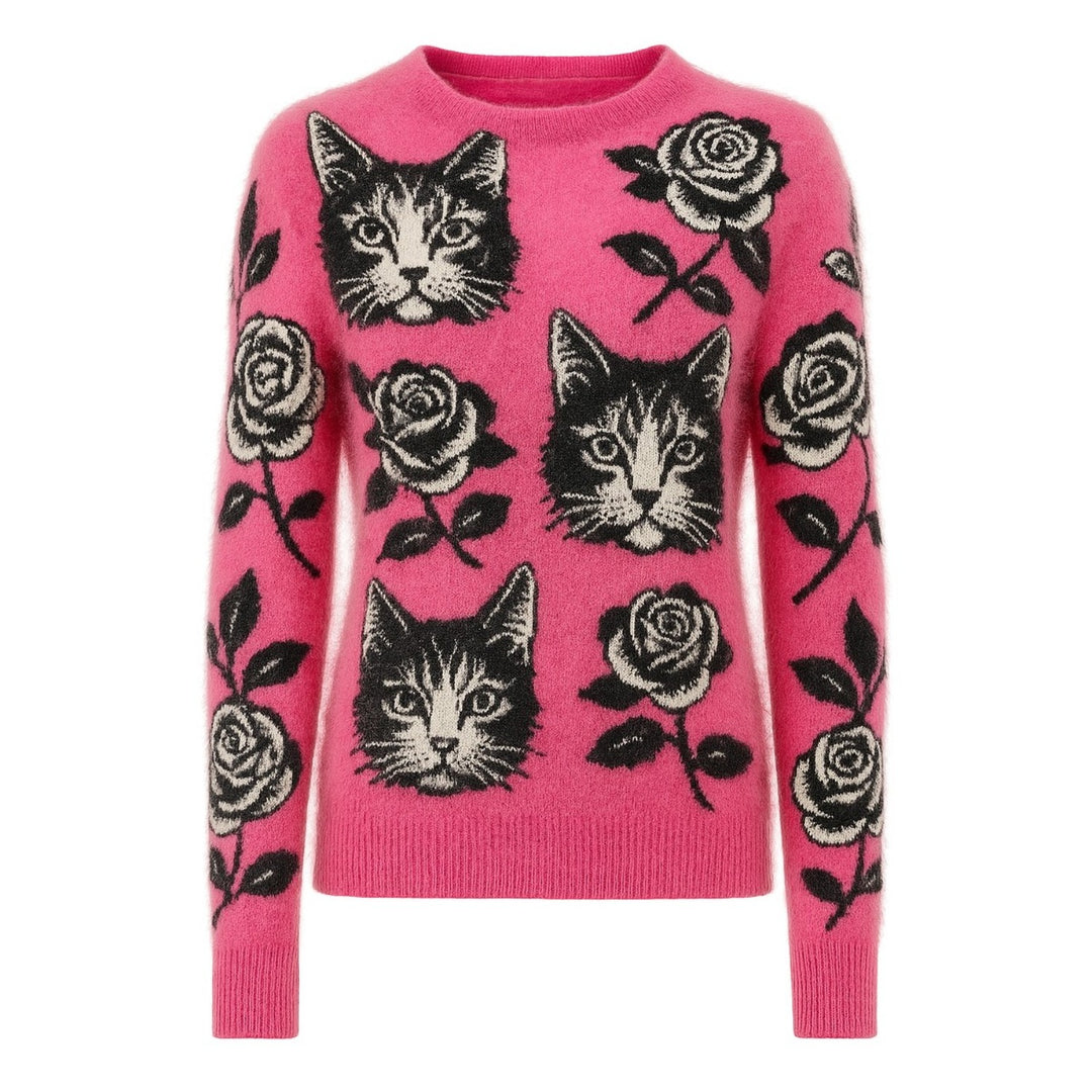 Bonito jersey de mujer en jacquard de felpa Kitty rosa