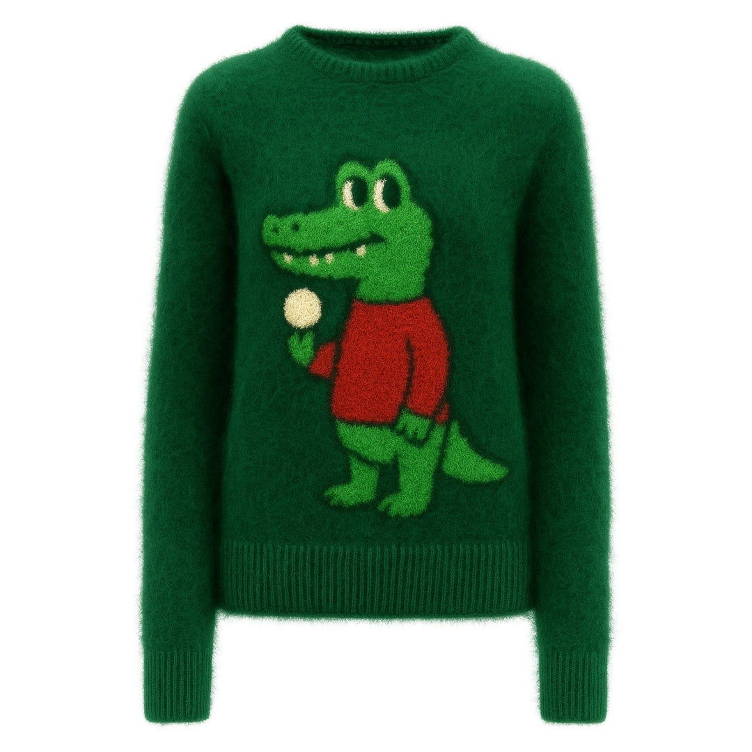 Punto de mujer de felpa de cocodrilo verde en jacquard