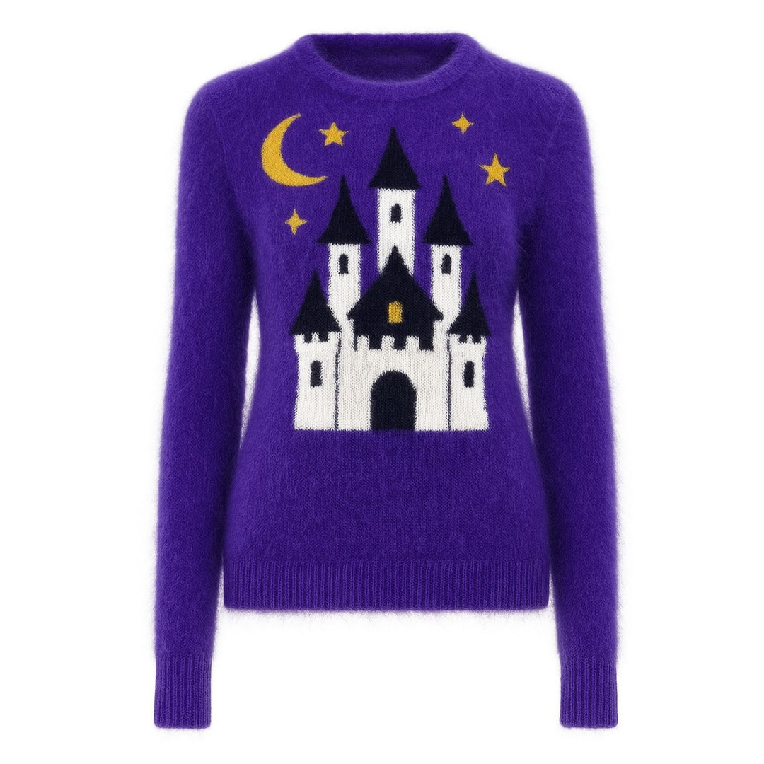 Women's purple blue castle jacquard vintage knitwear