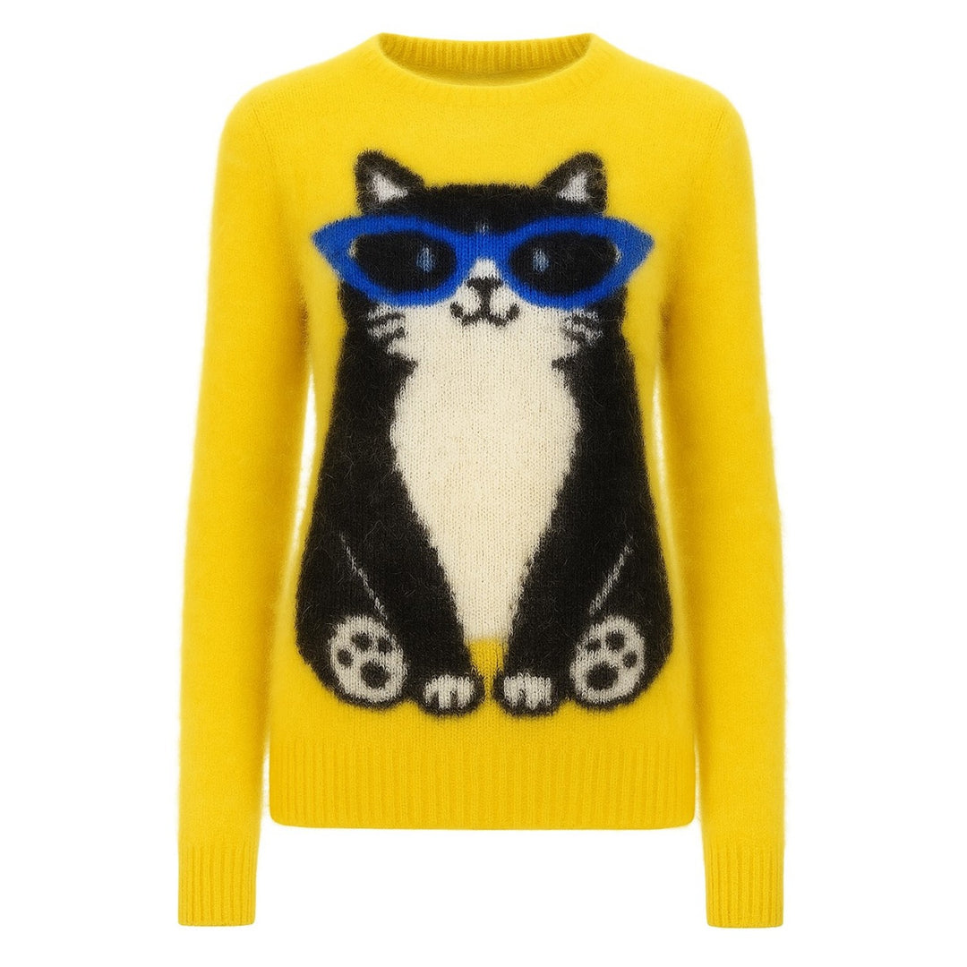 Women's yellow lovely vintage jacquard plush knitwear