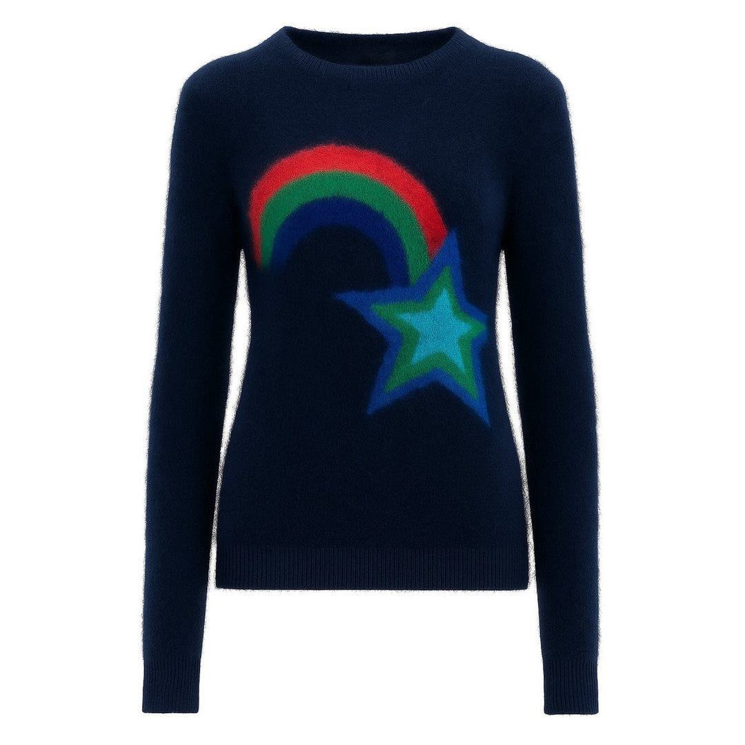 Women's dark blue rainbow pentagram jacquard knitwear